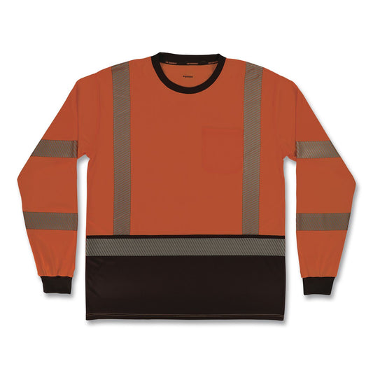 GloWear 8371BK Class 3 Performance Hi-Vis Long Sleeve T-Shirt with Black Bottom, Large, Orange