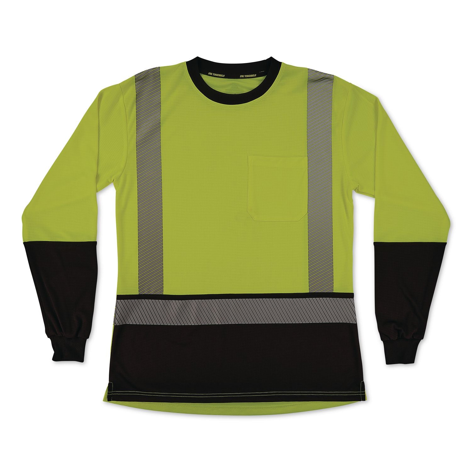 GloWear 8278BK Class 2 Women's Performance Hi-Vis Long Sleeve T-Shirt with Black Bottom, X-Small, Lime