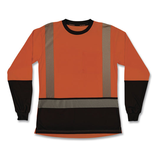 GloWear 8278BK Class 2 Women's Performance Hi-Vis Long Sleeve T-Shirt with Black Bottom, X-Large, Orange