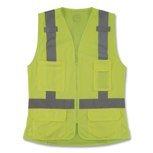 GloWear 8247ZW-S Class 2 Women's Hi-Vis Surveyor Vest with Zipper, Polyester, X-Large, Lime