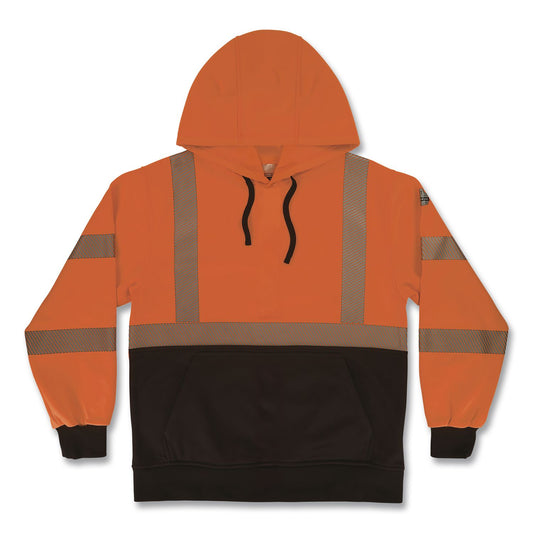 GloWear 8317BK Class 3 Performance Hi-Vis Hooded Sweatshirt with Black Bottom, 5X-Large, Orange