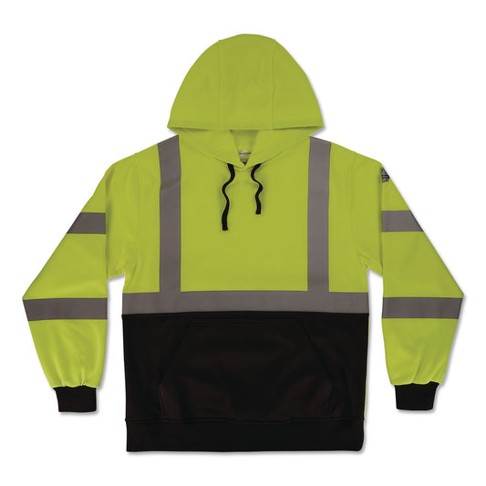 GloWear 8311BK Class 3 Essential Hi-Vis Hooded Sweatshirt with Black Bottom, 2X-Large, Lime