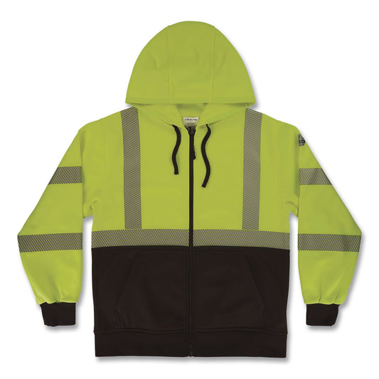 GloWear 8318BK Class 3 Performance Hi-Vis Hooded Zip-Up Sweatshirt with Black Bottom, 4X-Large, Lime