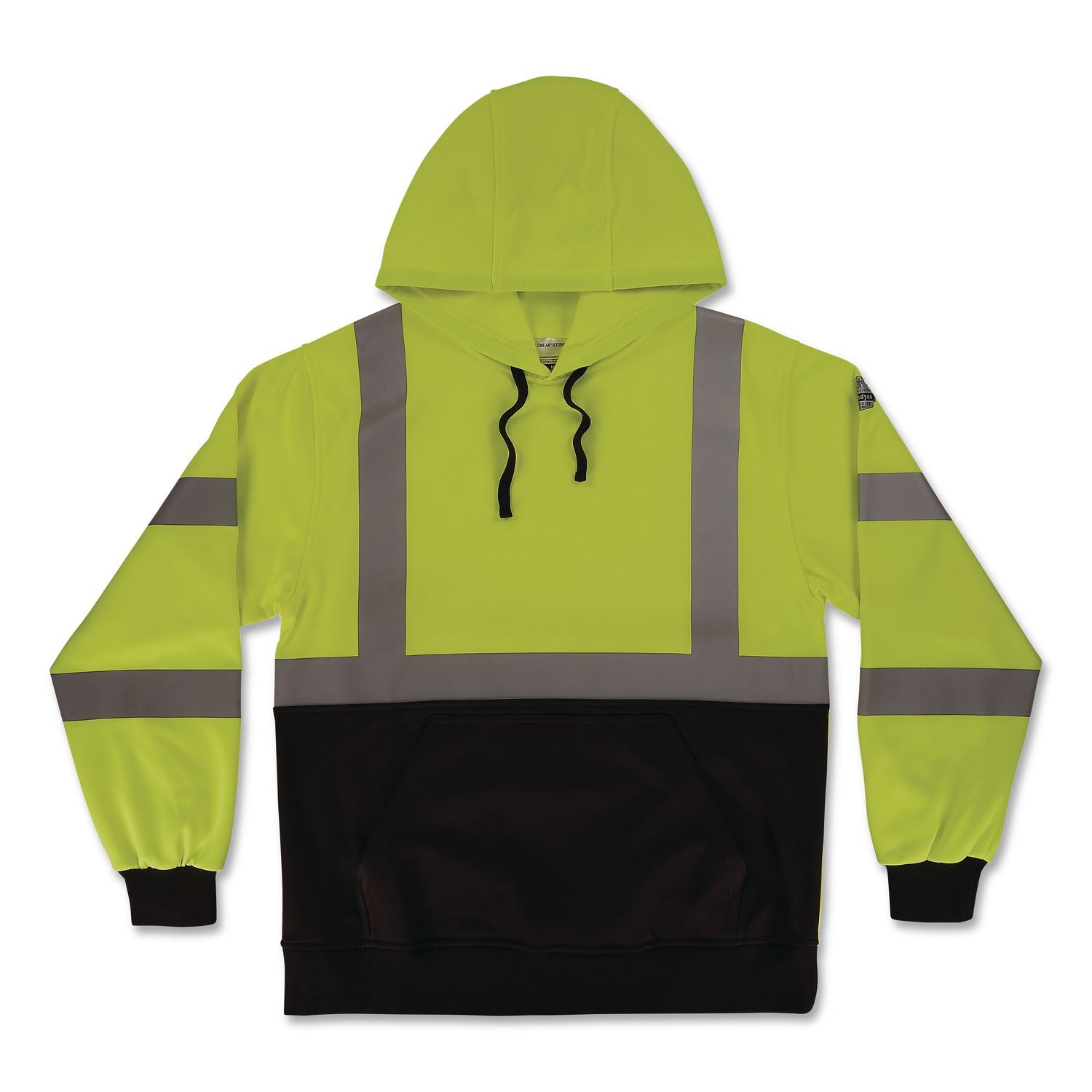 GloWear 8311BK Class 3 Essential Hi-Vis Hooded Sweatshirt with Black Bottom, 5X-Large, Lime