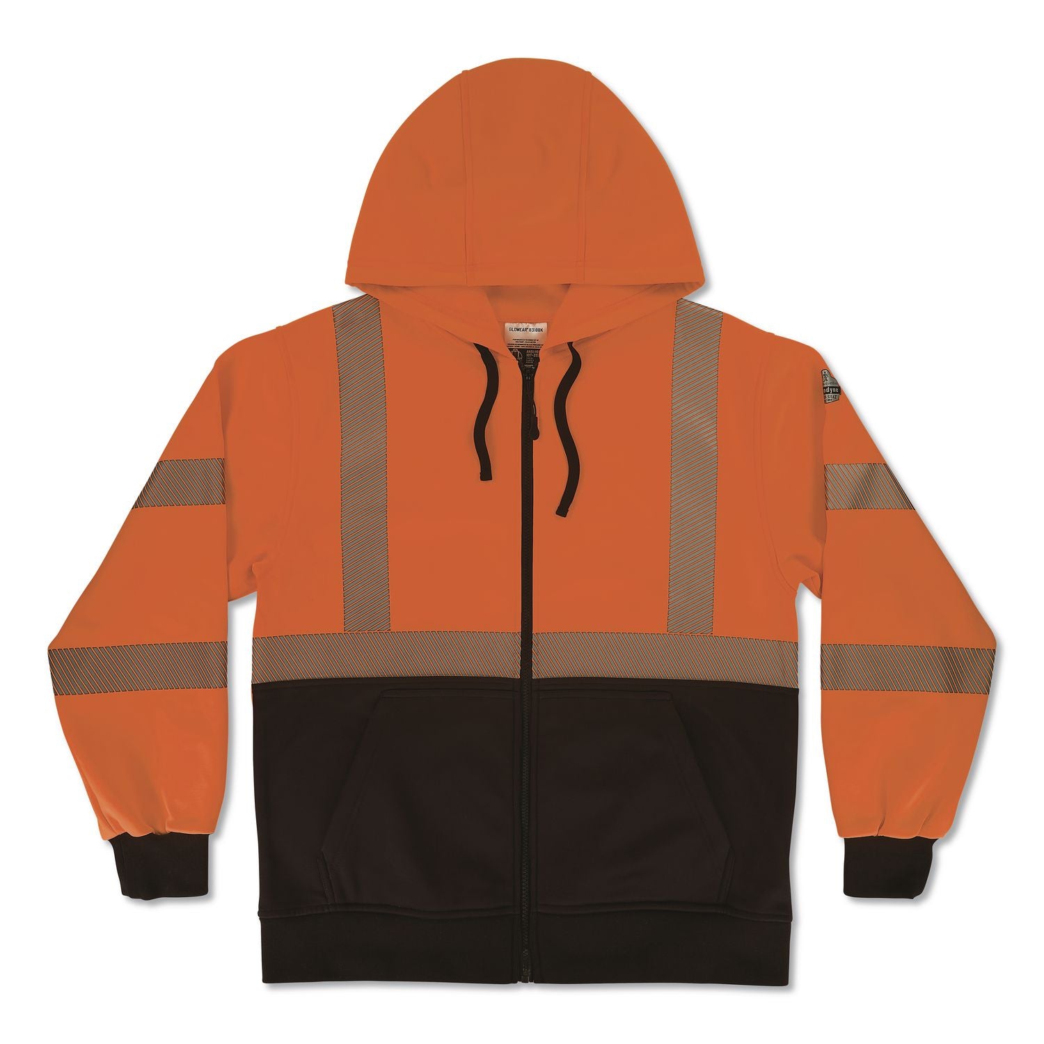 GloWear 8318BK Class 3 Performance Hi-Vis Hooded Zip-Up Sweatshirt with Black Bottom, 2X-Large, Orange