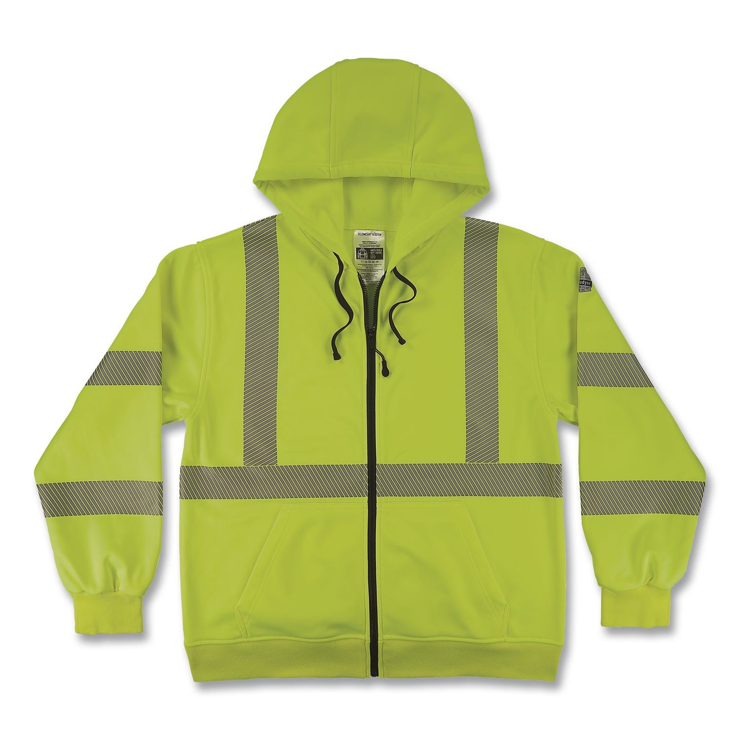 GloWear 8305W Class 3 Women's Performance Hi-Vis Hooded Zip-Up Sweatshirt, Small, Lime