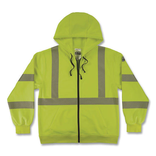 GloWear 8305W Class 3 Women's Performance Hi-Vis Hooded Zip-Up Sweatshirt, Small, Lime
