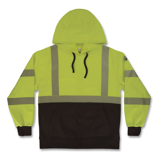 GloWear 8317BK Class 3 Performance Hi-Vis Hooded Sweatshirt with Black Bottom, Large, Lime