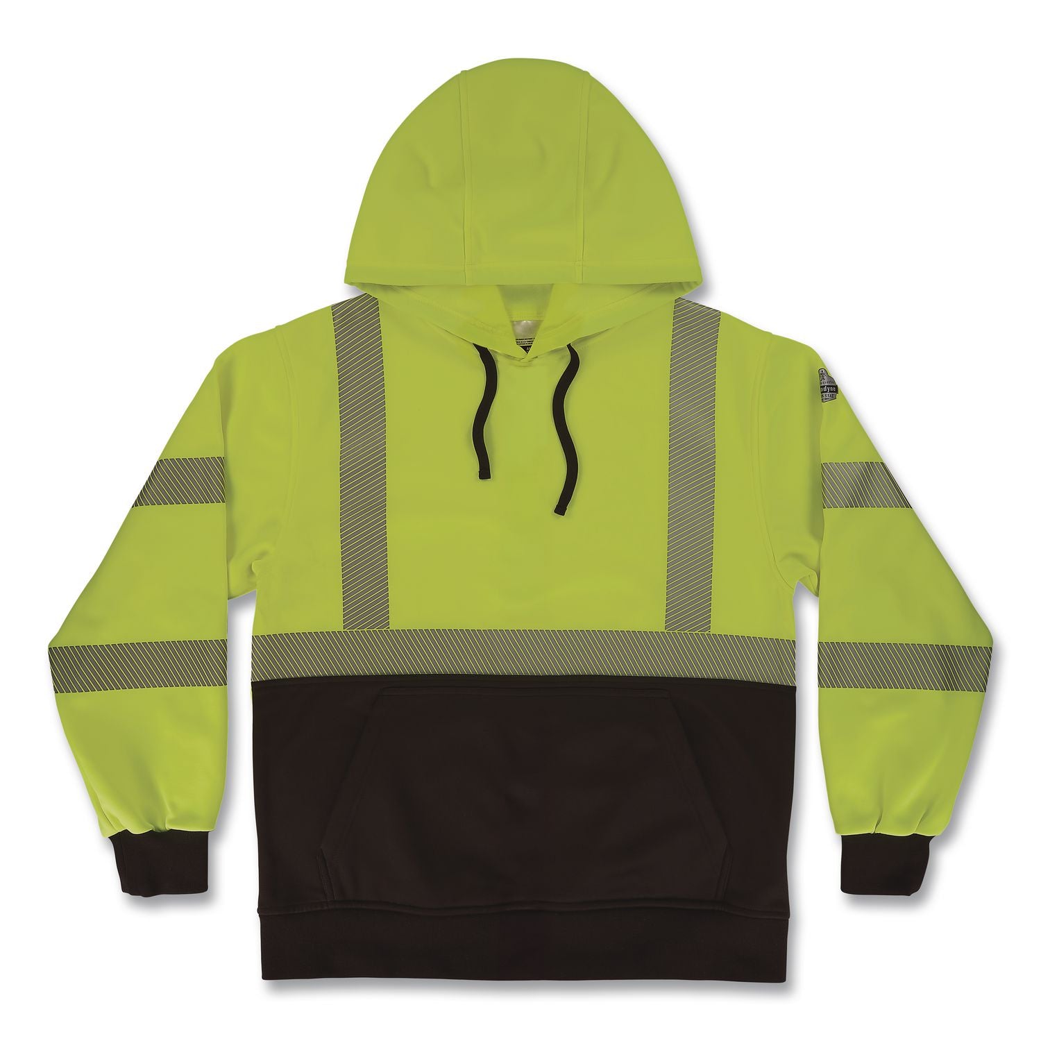 GloWear 8317BK Class 3 Performance Hi-Vis Hooded Sweatshirt with Black Bottom, 2X-Large, Lime