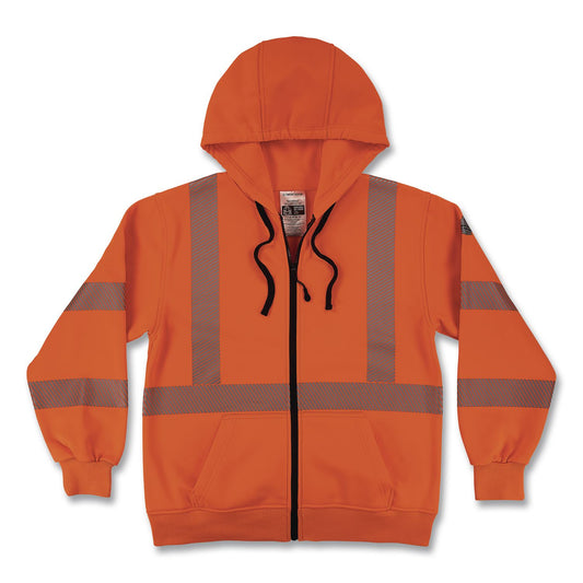 GloWear 8305W Class 3 Women's Performance Hi-Vis Hooded Zip-Up Sweatshirt, Large, Orange