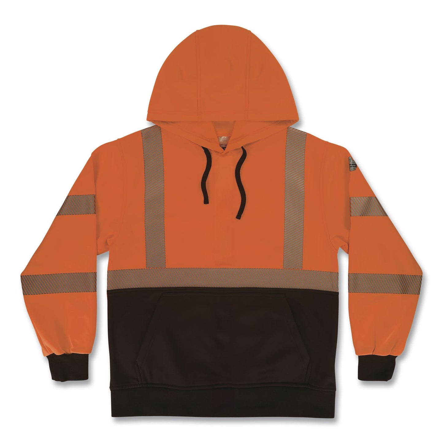 GloWear 8317BK Class 3 Performance Hi-Vis Hooded Sweatshirt with Black Bottom, Large, Orange