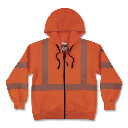 GloWear 8305W Class 3 Women's Performance Hi-Vis Hooded Zip-Up Sweatshirt, 2X-Large, Orange