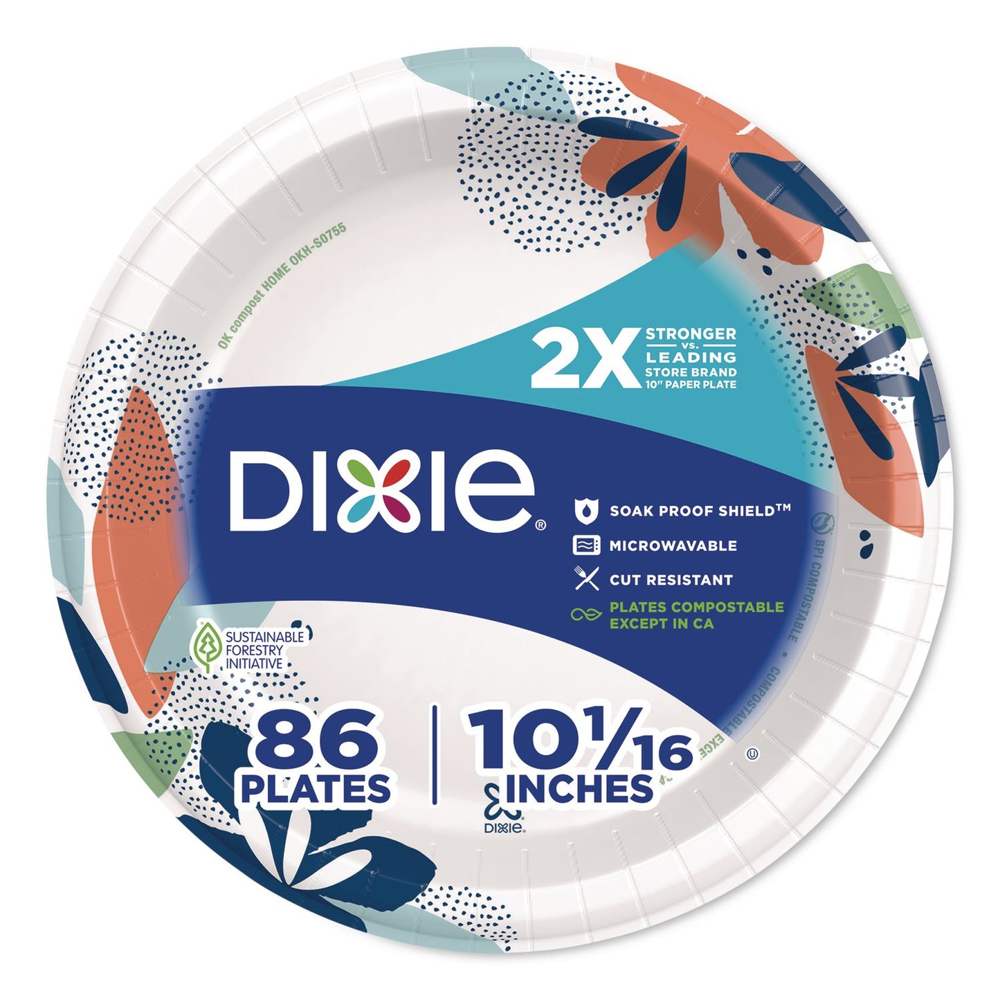 Paper Plates with Soak-Proof Shield, 10" dia, Multicolor, 86/Pack