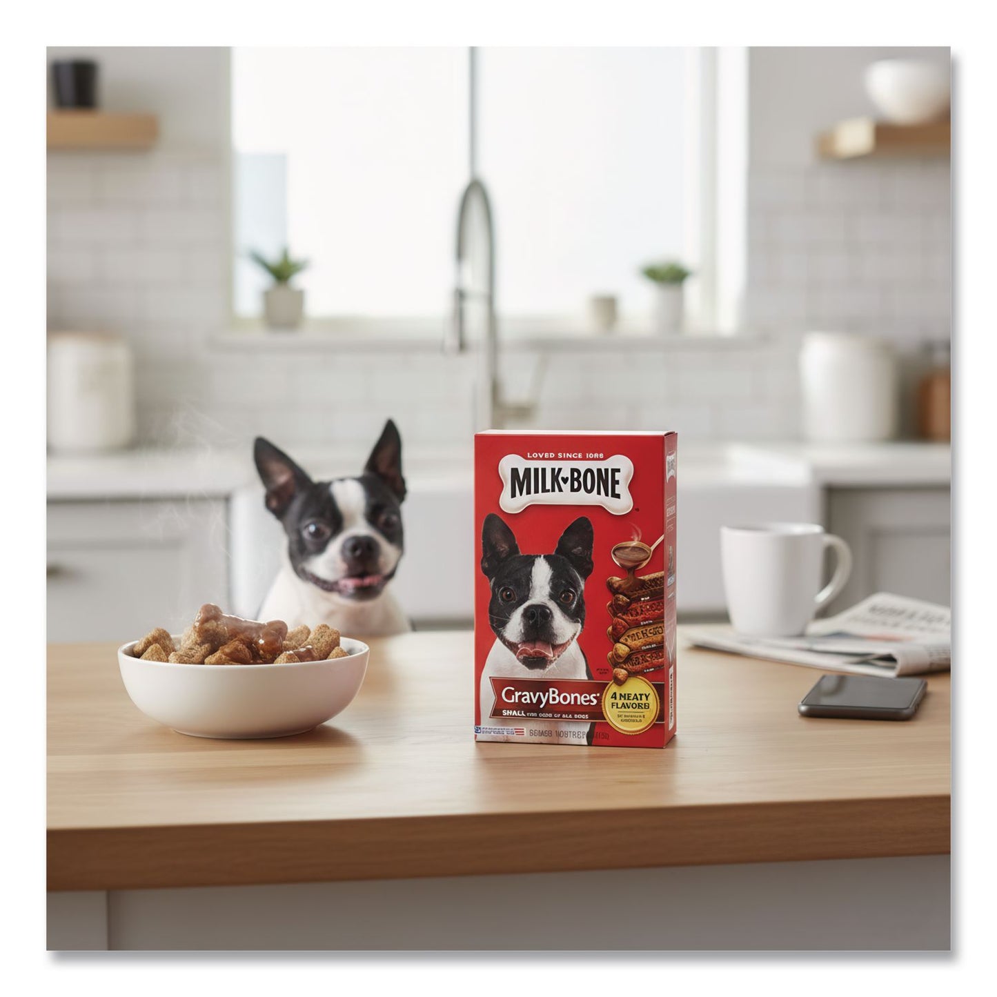 Small Sized GravyBones Dog Biscuits, Bacon; Beef; Chicken; Liver, 19 oz Box