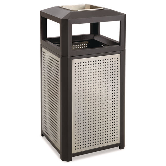 Evos Series Steel Waste Container, 38 gal., Steel, Powder Coated Finish, Black