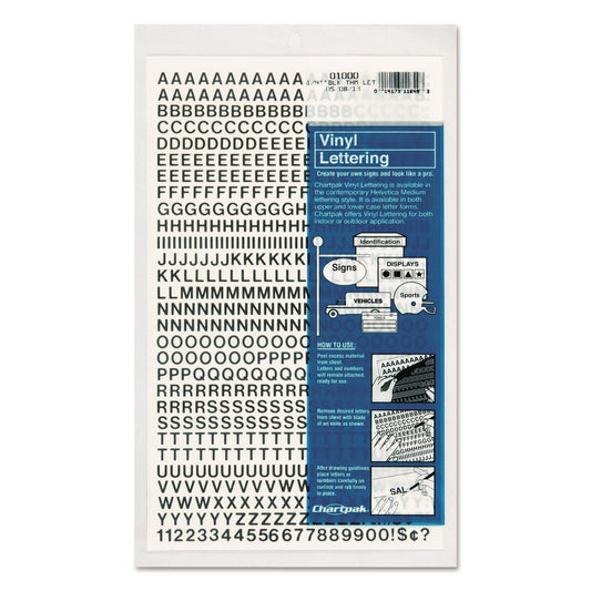Press-On Vinyl Self-Adhesive Numbers and Uppercase Letters, 0.25" Tall, Black Characters, 610/Pack