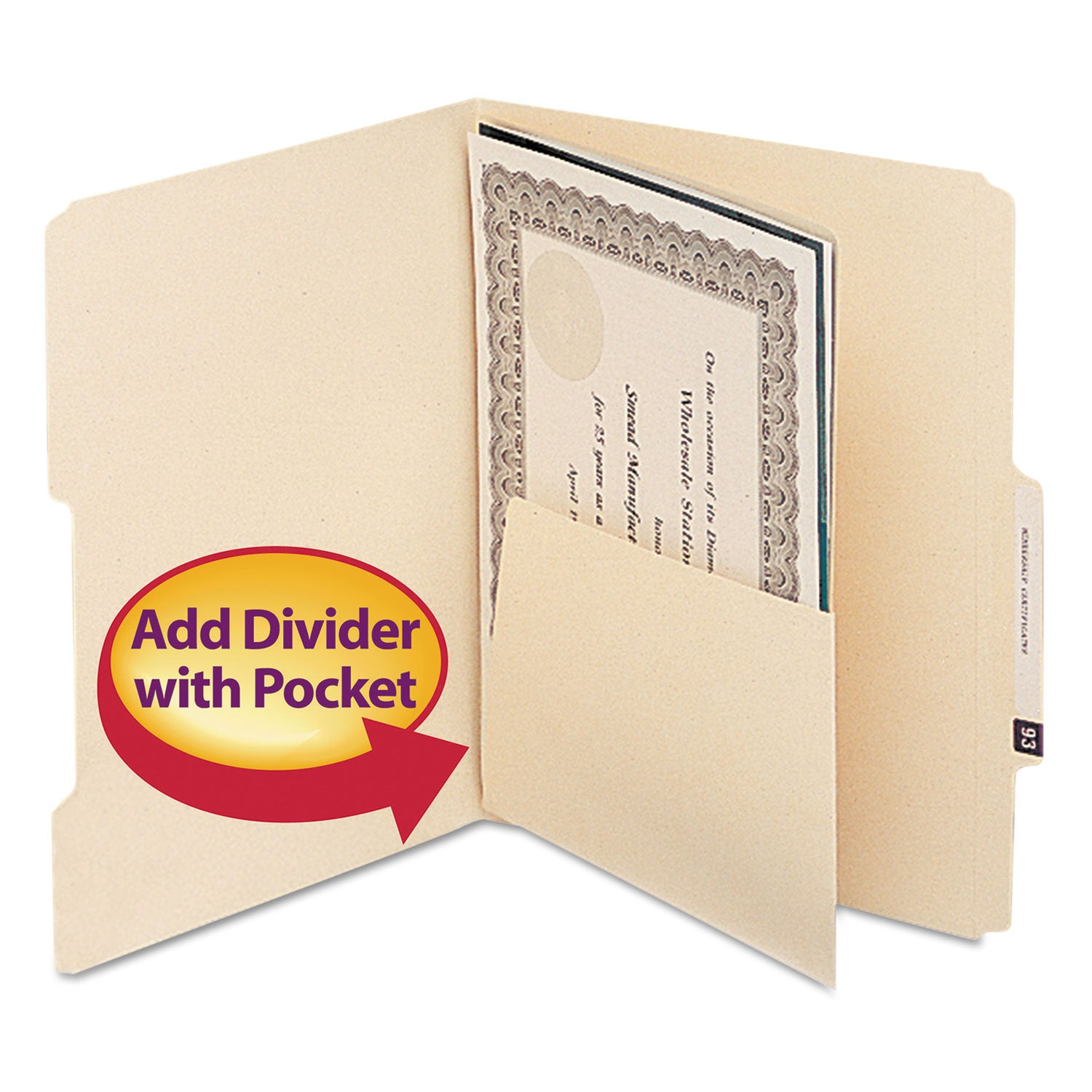 Self-Adhesive Folder Dividers with 5.5" Pockets for Top/End Tab Folders, Fasteners, Letter Size, Manila, 25/Pack