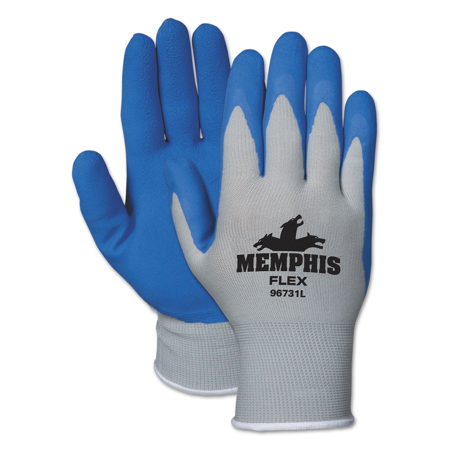 Memphis Flex Latex-Coated Seamless Nylon Knit Gloves, EN388: 3131, Small, Blue/Gray, Pair