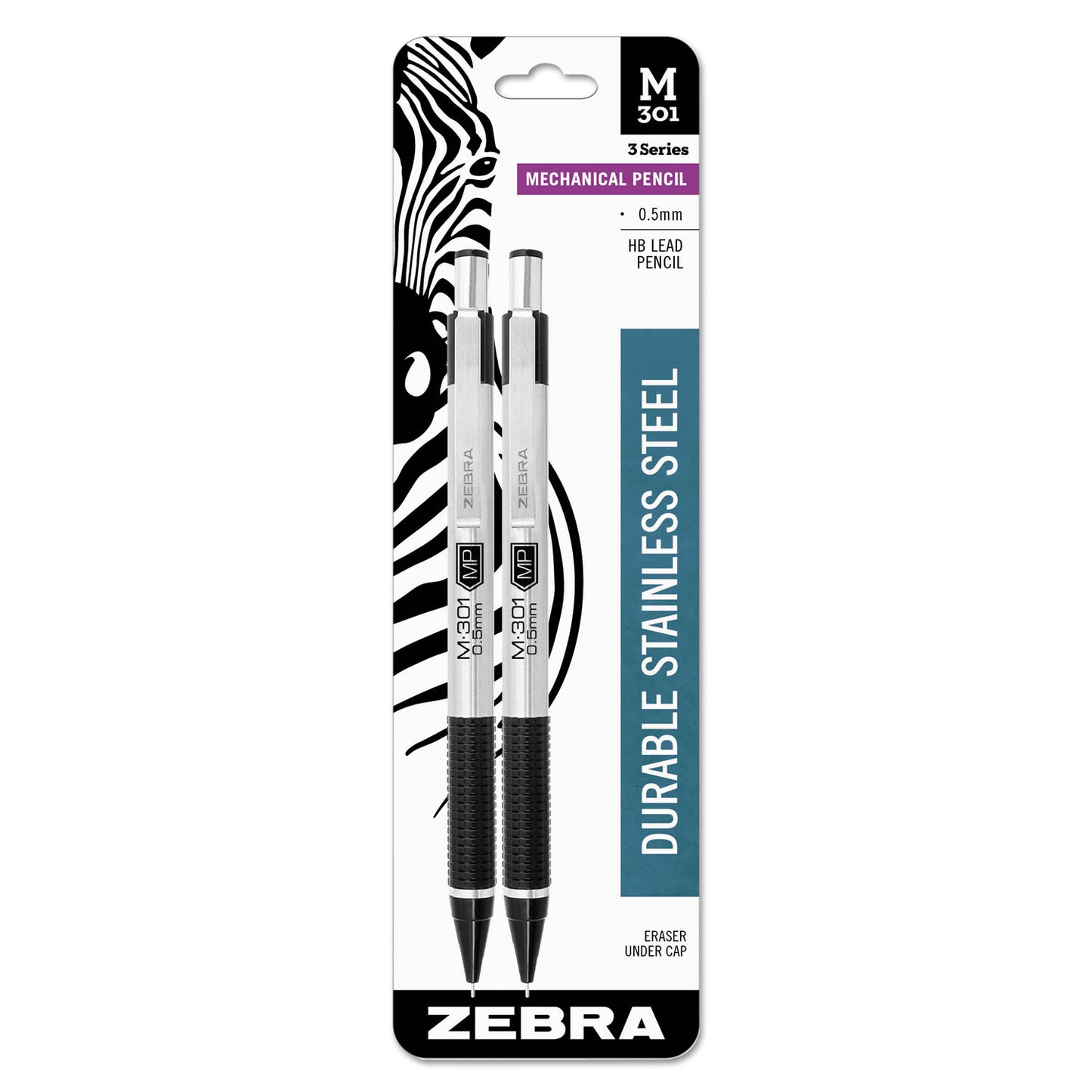M-301 Mechanical Pencil, 0.5 mm, HB (#2), Black Lead, Silver/Black Barrel, 2/Pack