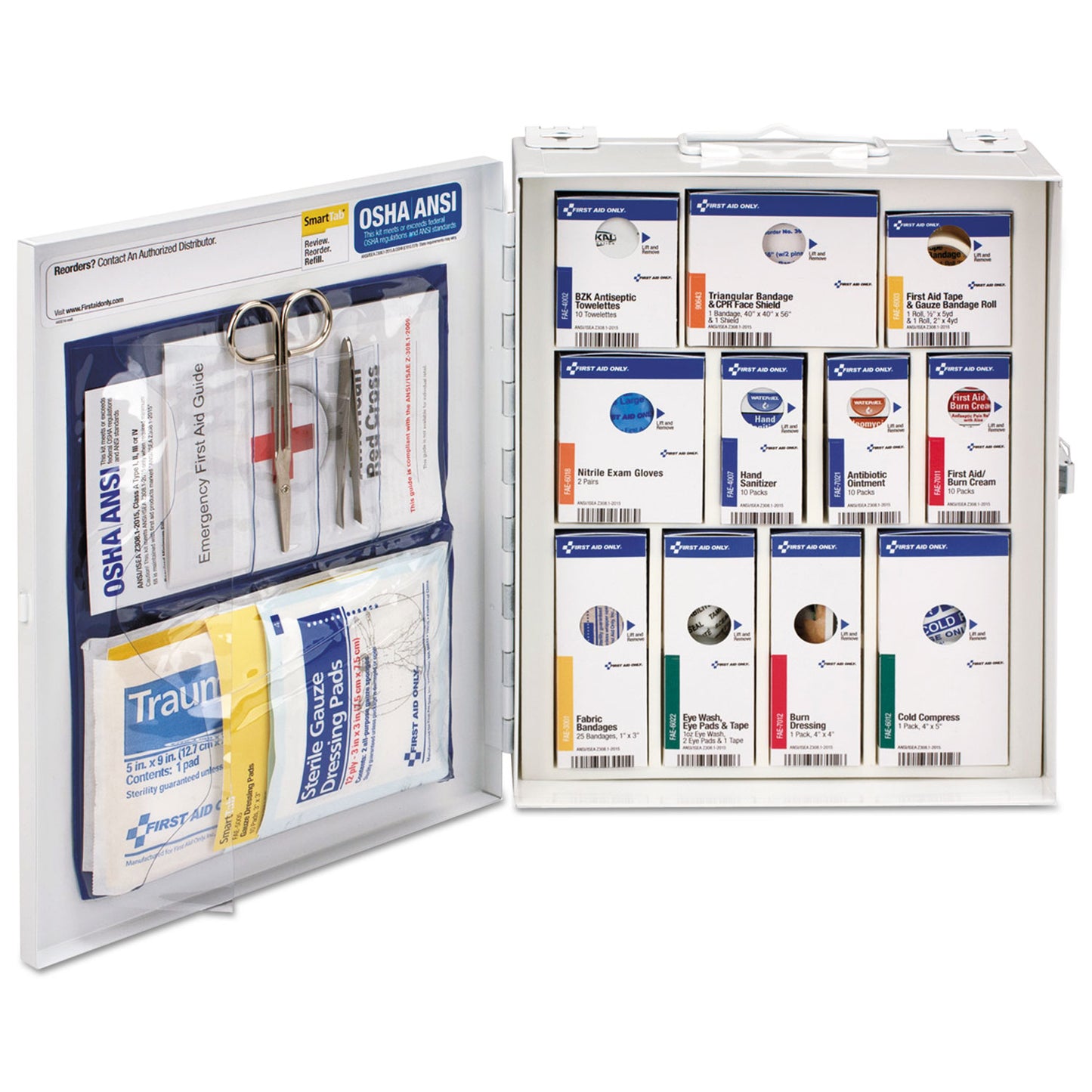 ANSI 2021 SmartCompliance General Business First Aid Station for 25 People, without Medication, 94 Pieces, Metal Case