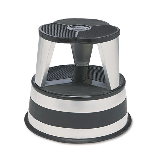 Kik-Step Steel Step Stool, 2-Step, 350 lb Capacity, 16" Diameter x 14.25"h, Silvertone