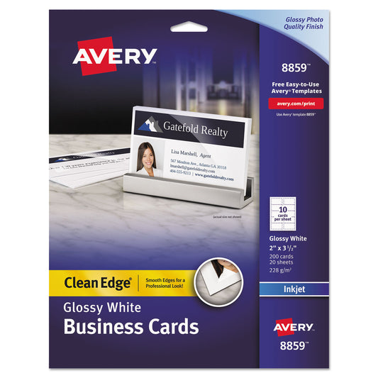 True Print Premium Clean Edge Business Cards, Inkjet, 2 x 3.5, Glossy White, 10 Cards Sheet, 20 Sheets/Pack