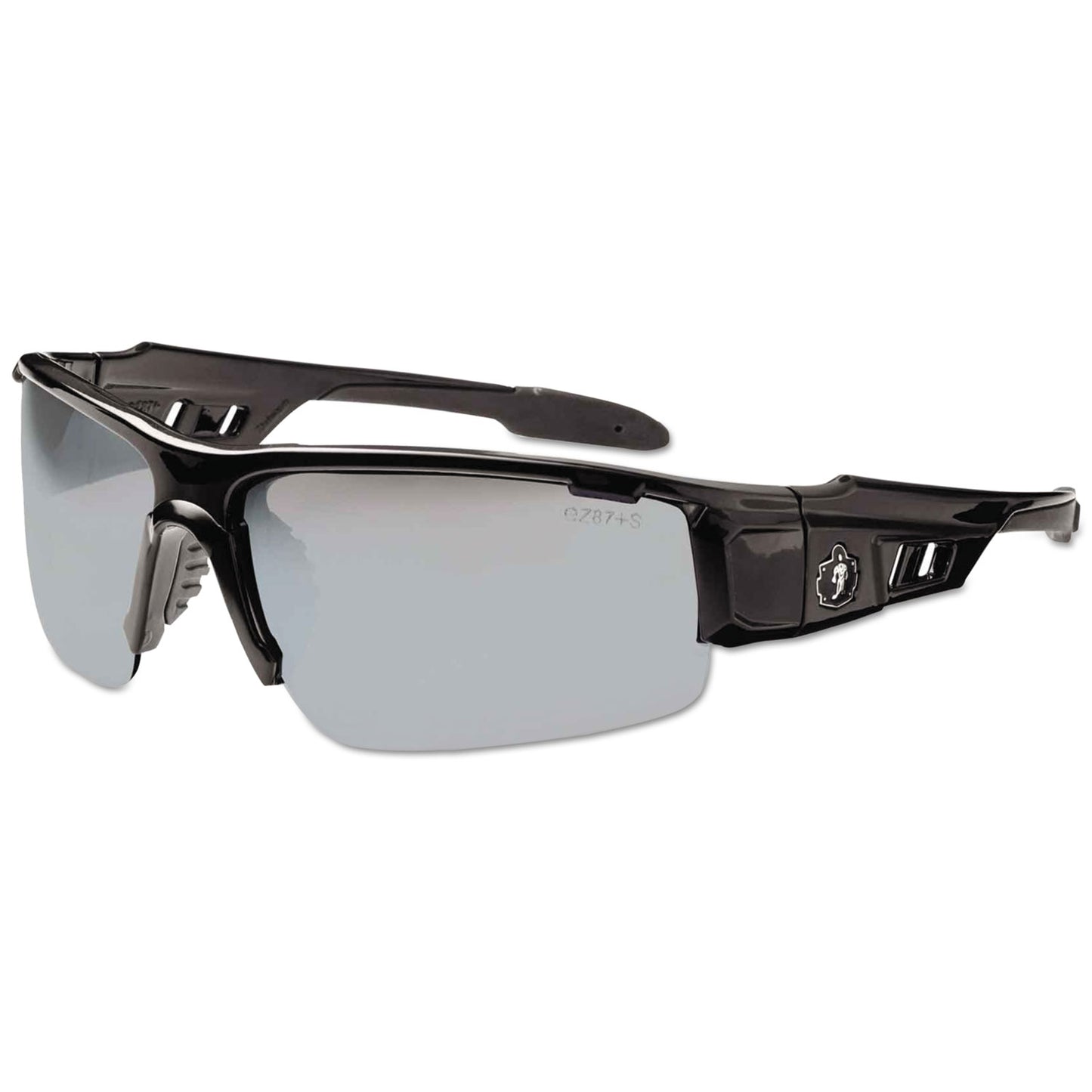 Skullerz Dagr Safety Glasses, Black Half Frame, Mirrored Silver Single Lens