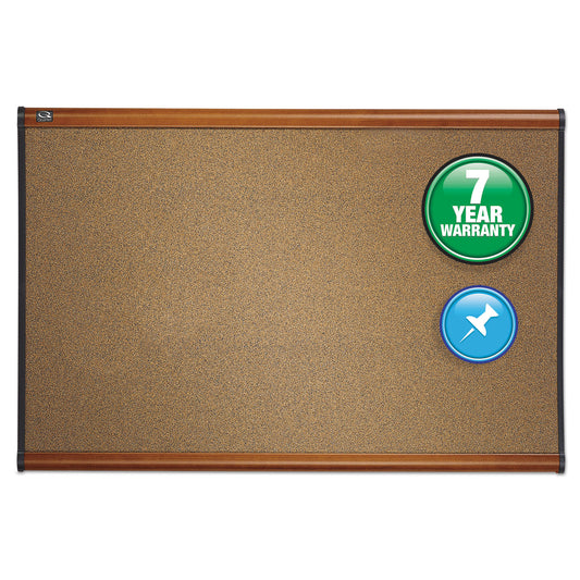Prestige Colored Cork Bulletin Board, 36" x 24", Brown Surface, Light Cherry Finished Fiberboard/Plastic Frame