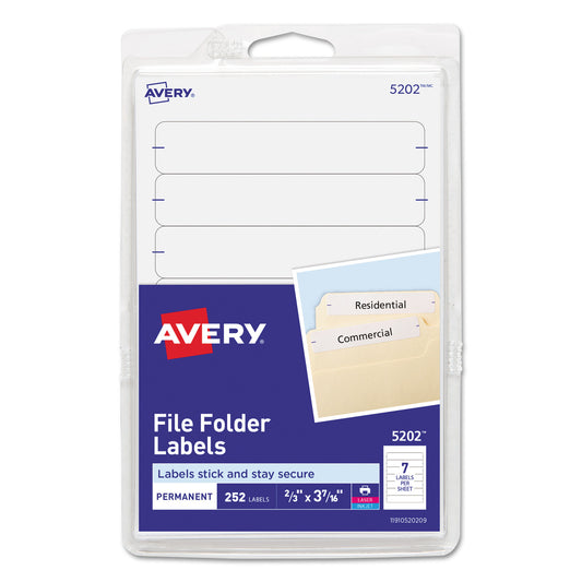 Printable 4" X 6" - Permanent File Folder Labels, 0.69 X 3.44, White, 7/sheet, 36 Sheets/pack, (5202)