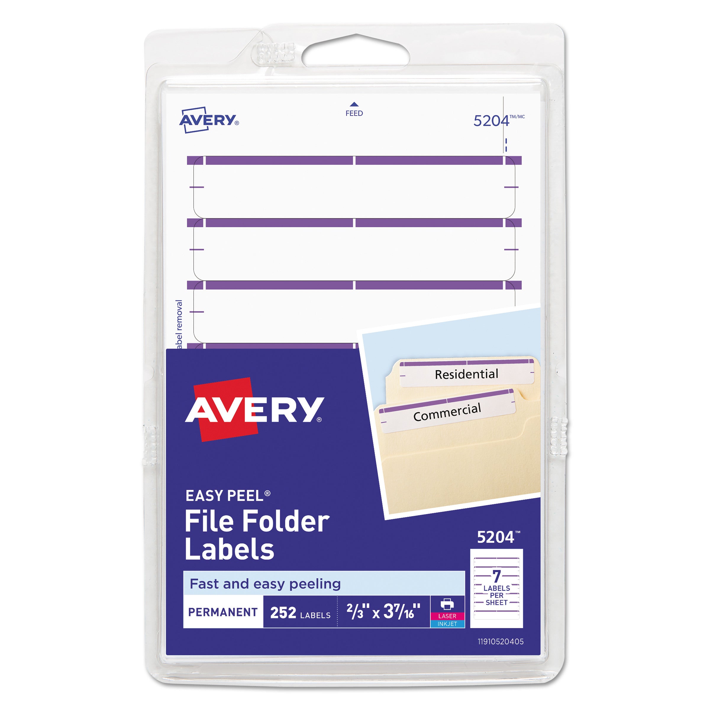Printable 4" X 6" - Permanent File Folder Labels, 0.69 X 3.44, White, 7/sheet, 36 Sheets/pack, (5204)
