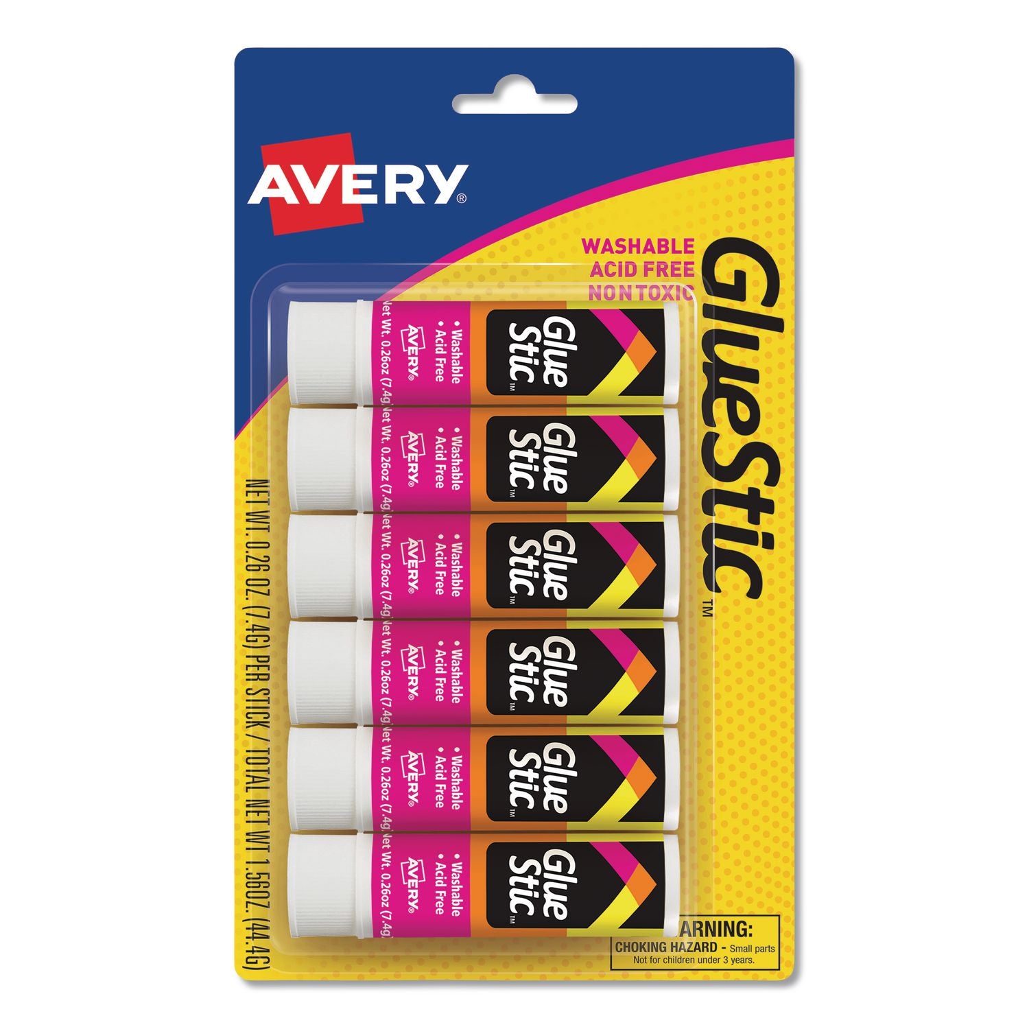 Permanent Glue Stic Value Pack, 0.26 Oz, Applies White, Dries Clear, 6/pack