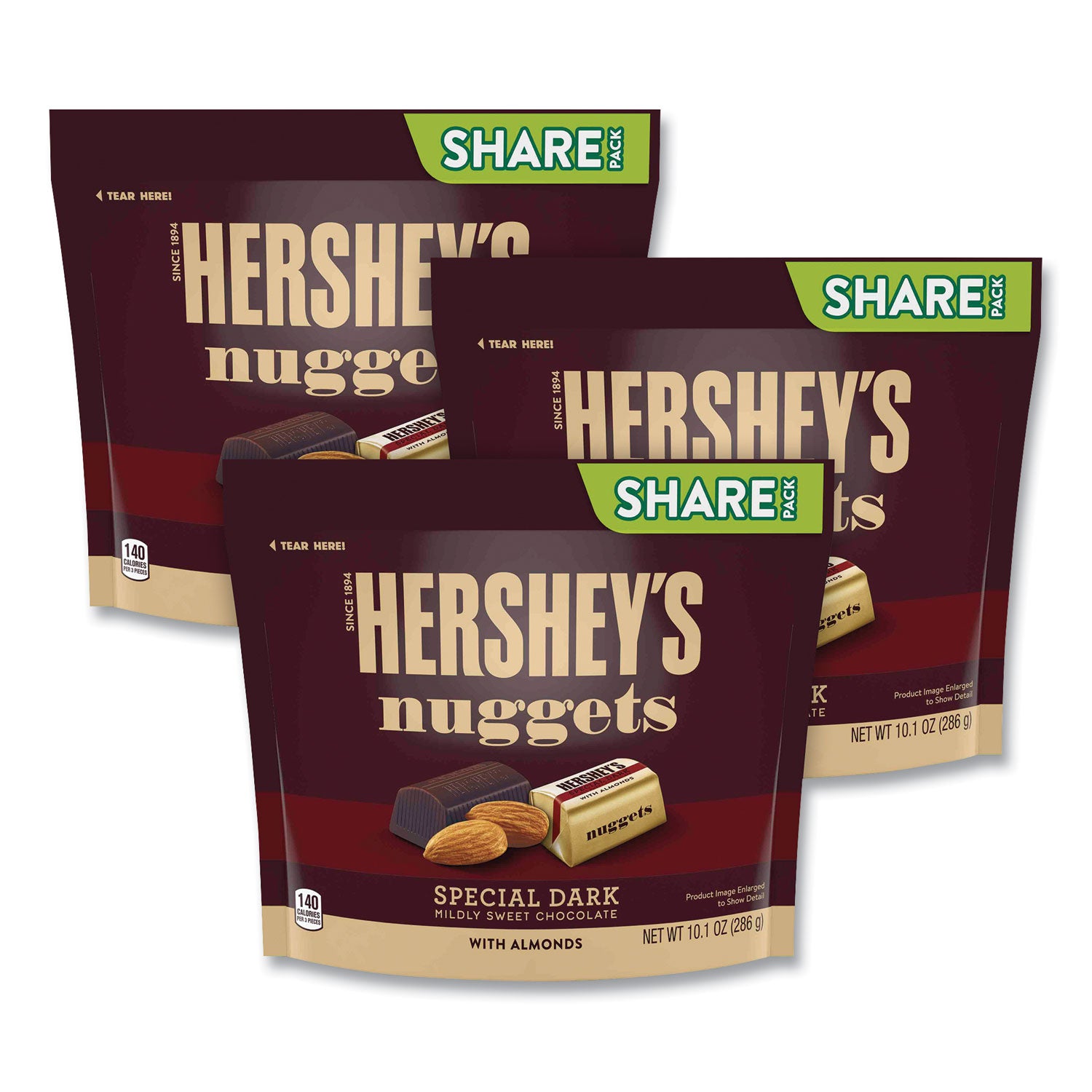 Nuggets Share Pack, Special Dark with Almonds, 10.1 oz Bag, 3/Pack