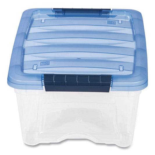 Stack And Pull Latching Flat Lid Storage Box, 3.23 Gal, 10.9" X 16.5" X 6.5", Clear/translucent Blue