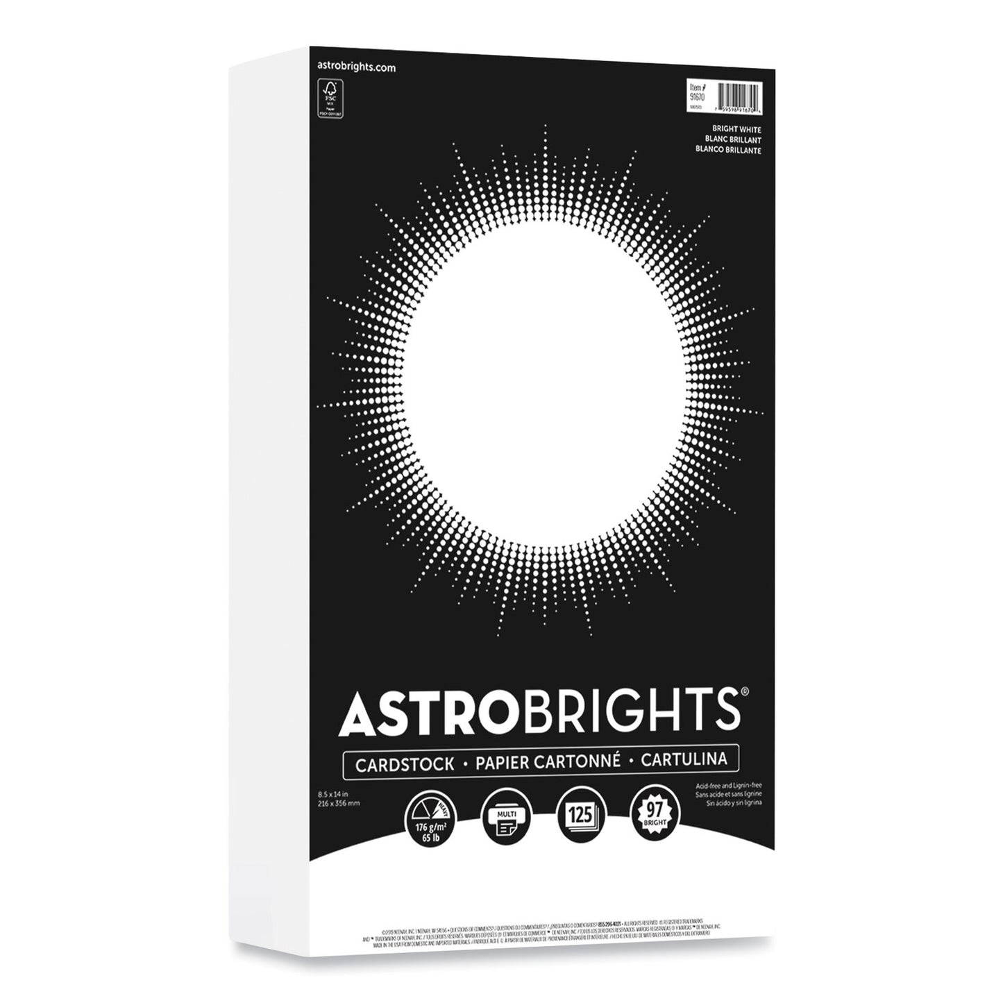 Color Cardstock, 65 lb Cover Weight, 8.5 x 14, Bright White, 125/Pack