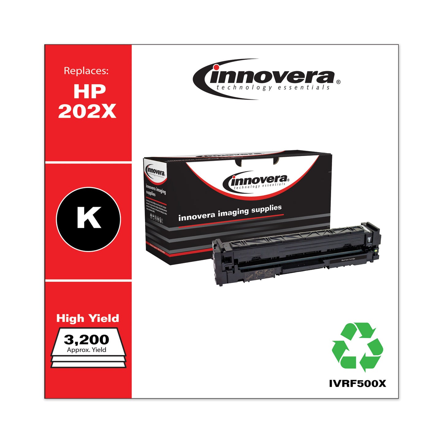 Remanufactured Black High-Yield Toner, Replacement for 202X (CF500X), 3,200 Page-Yield