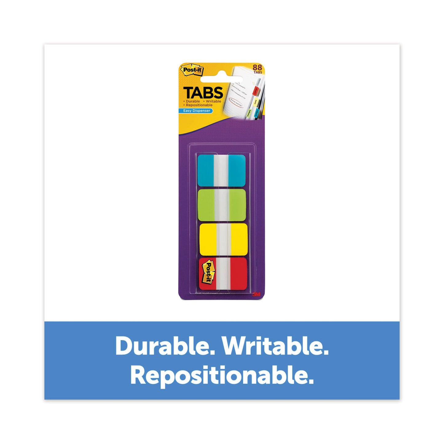 1" Wide Tabs With Dispenser, Aqua, Lime, Red, Yellow, 88/pack