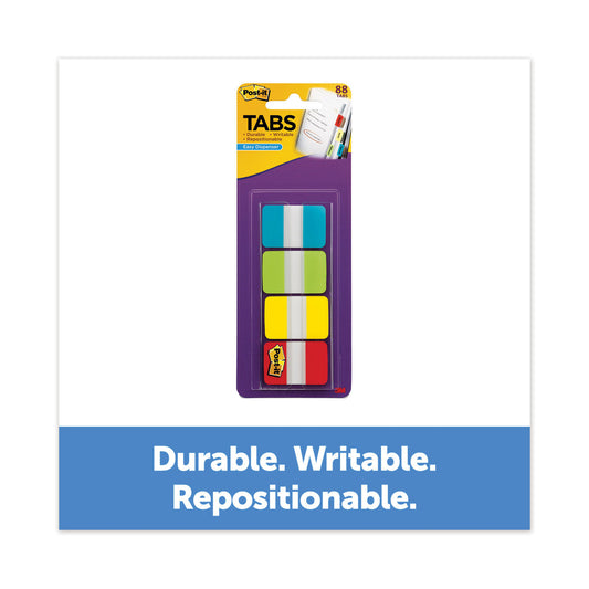 1" Wide Tabs With Dispenser, Aqua, Lime, Red, Yellow, 88/pack