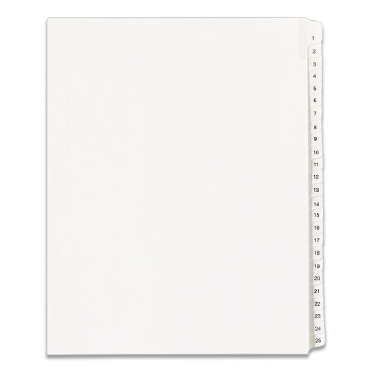 Preprinted Legal Exhibit Side Tab Index Dividers, Allstate Style, 25-Tab, 1 To 25, 11 X 8.5, White, 1 Set, (1701)