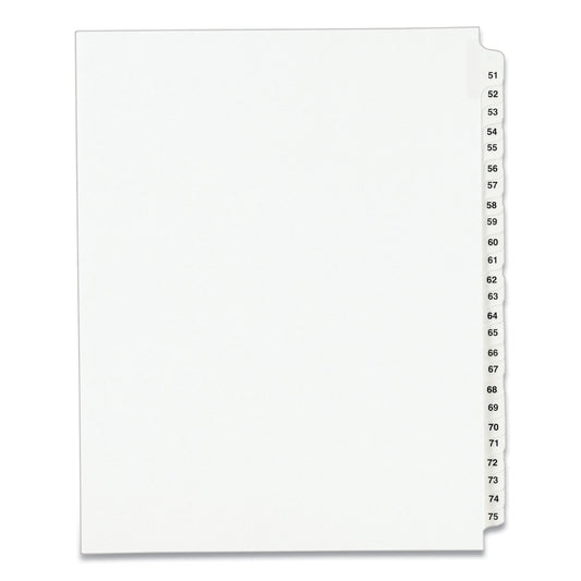 Preprinted Legal Exhibit Side Tab Index Dividers, Avery Style, 25-Tab, 51 To 75, 11 X 8.5, White, 1 Set, (1332)