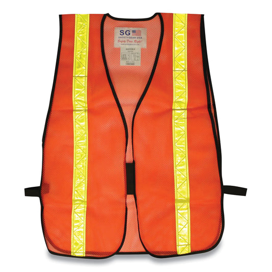 Hook and Loop Safety Vest, Polyester Mesh, One Size Fits Most, Hi-Viz Orange with Yellow Prismatic Tape