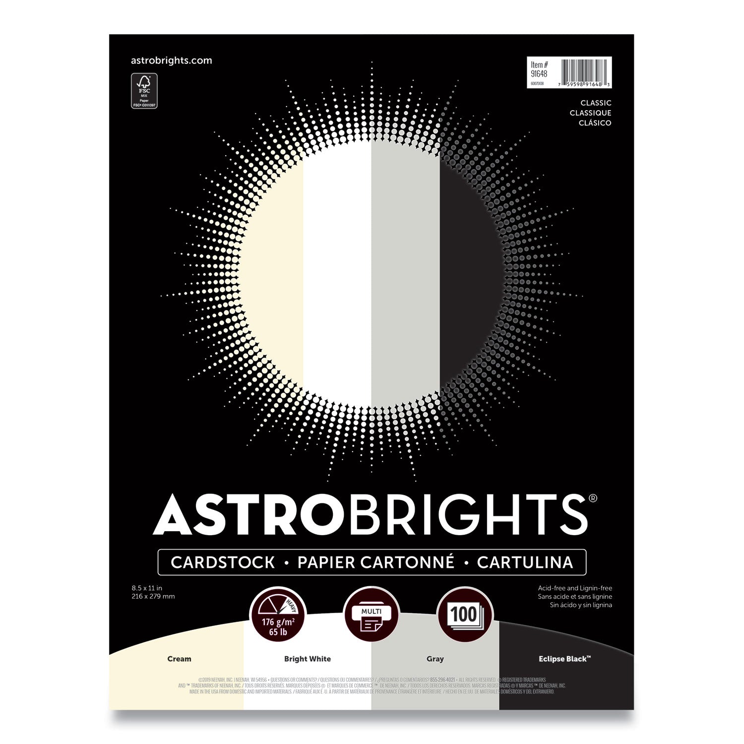 Color Cardstock - "Classic" Assortment, 65 lb Cover Weight, 8.5 x 11, Assorted Classic Colors, 100/Pack
