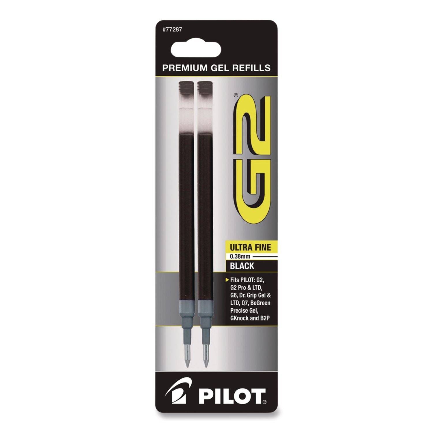 Refill For Pilot G2 Gel Ink Pens, Ultra-Fine Conical Tip, Black Ink, 2/pack