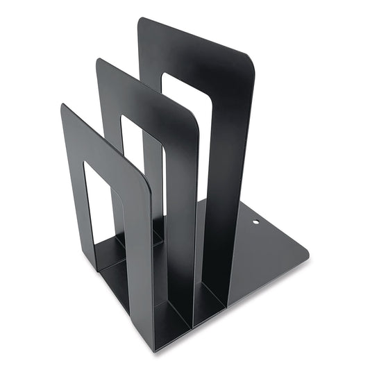 Steel Bookend with Sorter, Contemporary Style, Nonskid Base, 5 x 7 x 8, Black