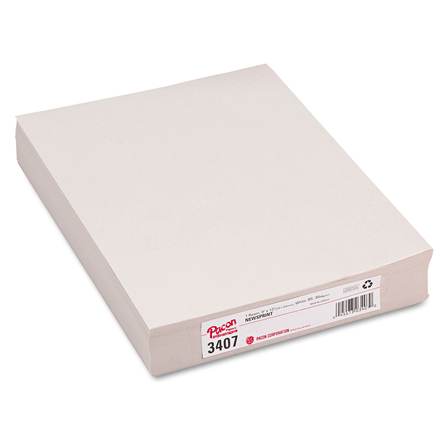 White Newsprint, 30 lb Newsprint Weight, 9 x 12, White, 500 Sheets/Ream