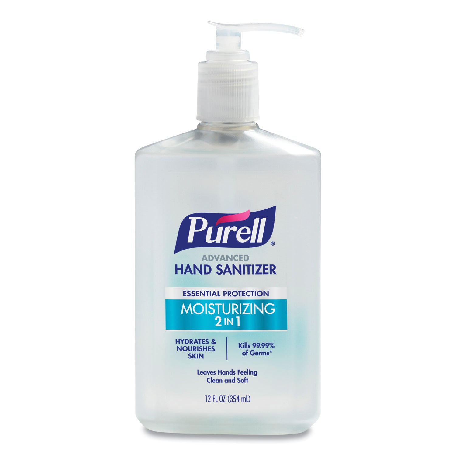 2 in 1 Moisturizing Advanced Hand Sanitizer Gel, 12 oz Pump Bottle, Clean Scent