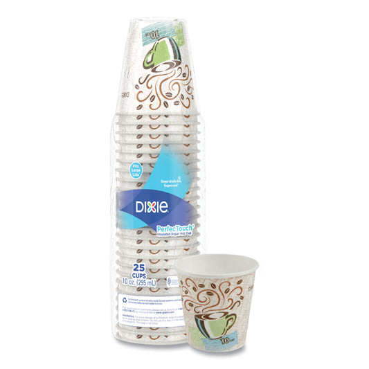 Perfectouch Paper Hot Cups, 10 Oz, Coffee Haze Design, 25/pack