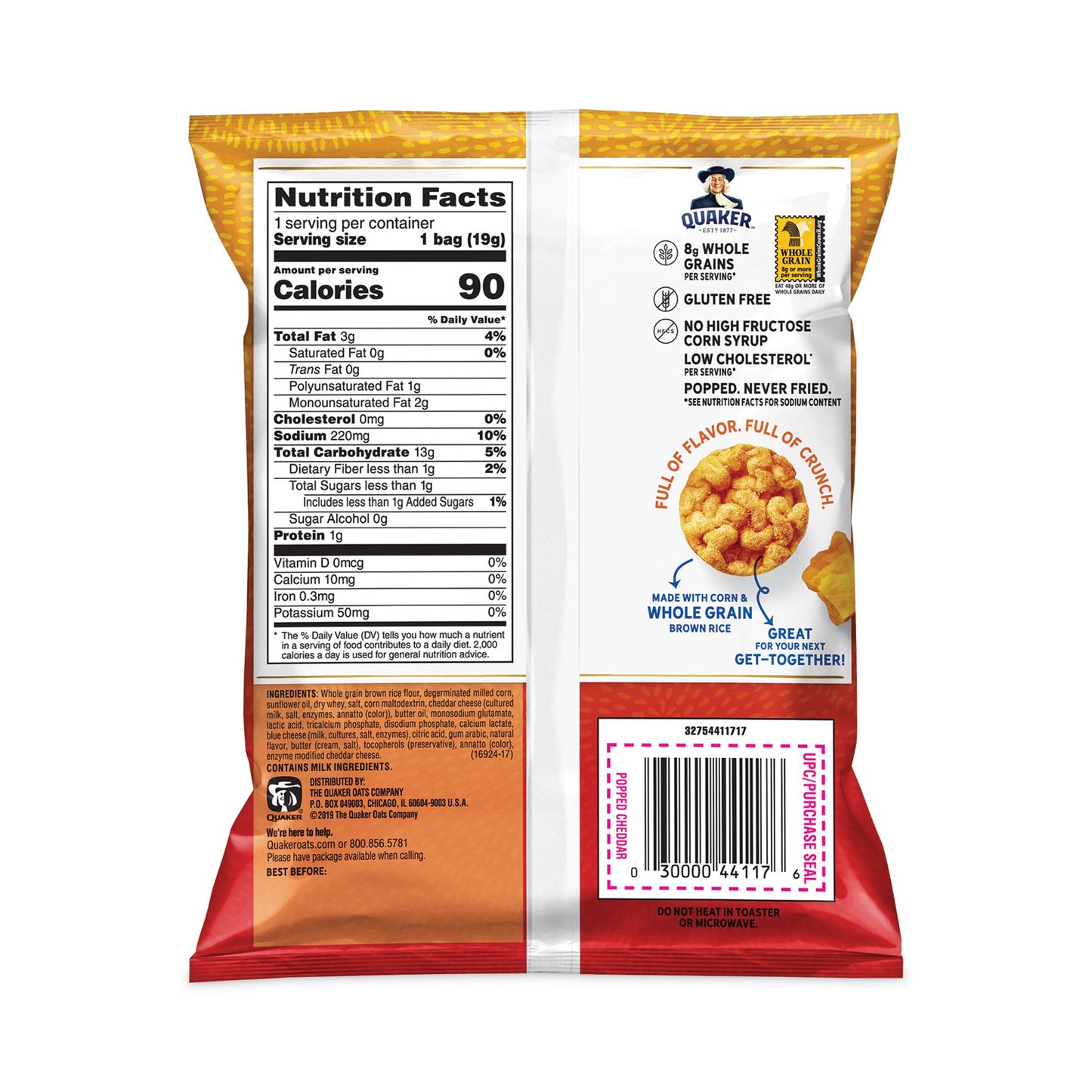 Rice Crisps, Cheddar Cheese, 0.67 oz Bag, 60 Bags/Carton