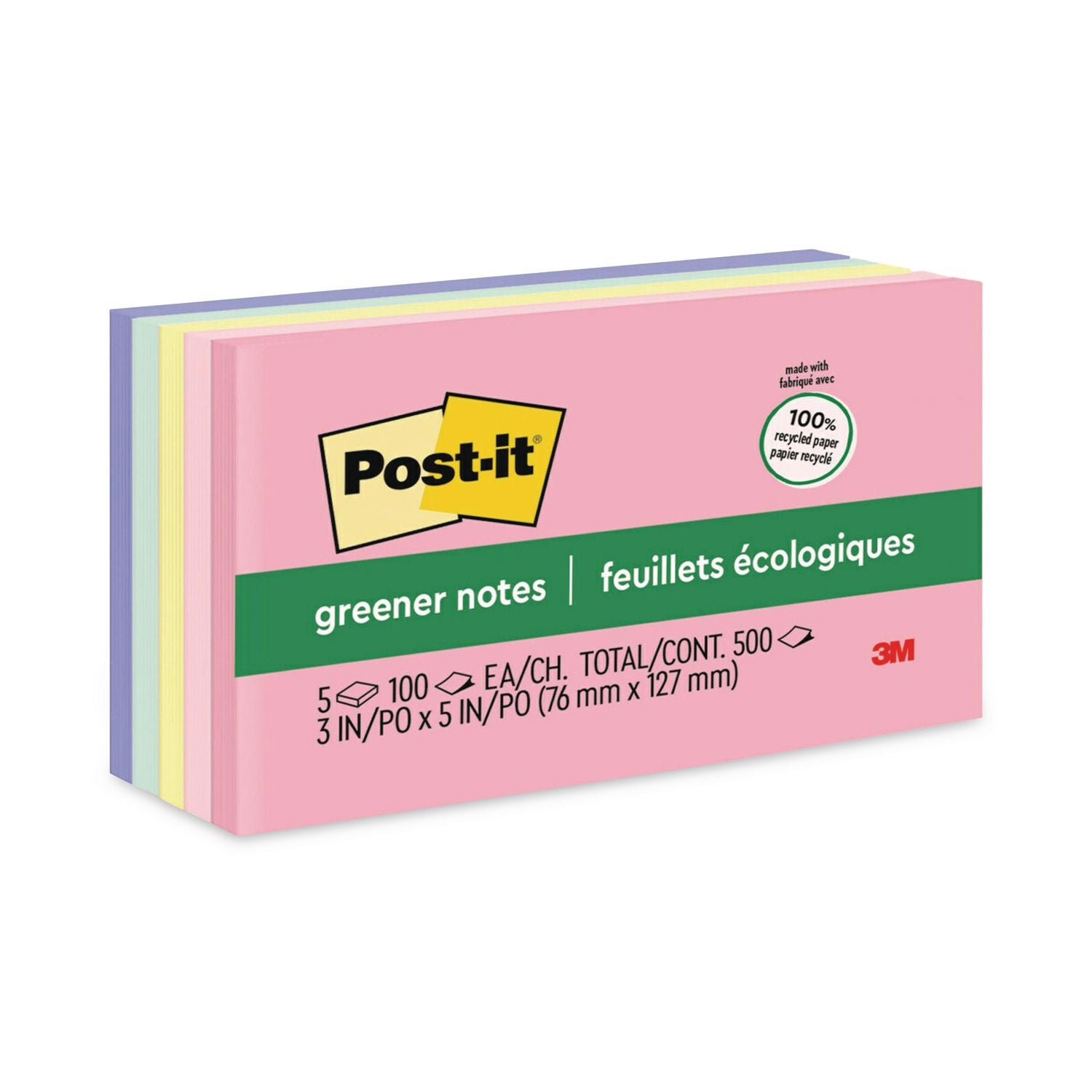 Original Recycled Note Pads, 3" x 5", Sweet Sprinkles Collection Colors, 100 Sheets/Pad, 5 Pads/Pack