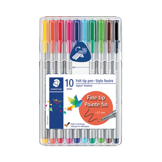 Tri+ Fineliner Porous Point Pen, Stick, Extra-Fine 0.3 mm, Assorted Ink and Barrel Colors, 10/Pack