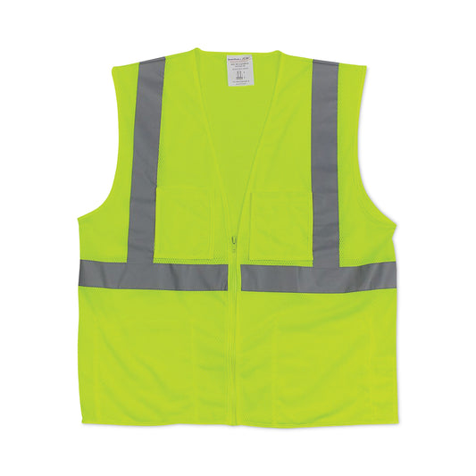 Zipper Safety Vest, Polyester Mesh, 2X-Large, Hi-Viz Lime Yellow